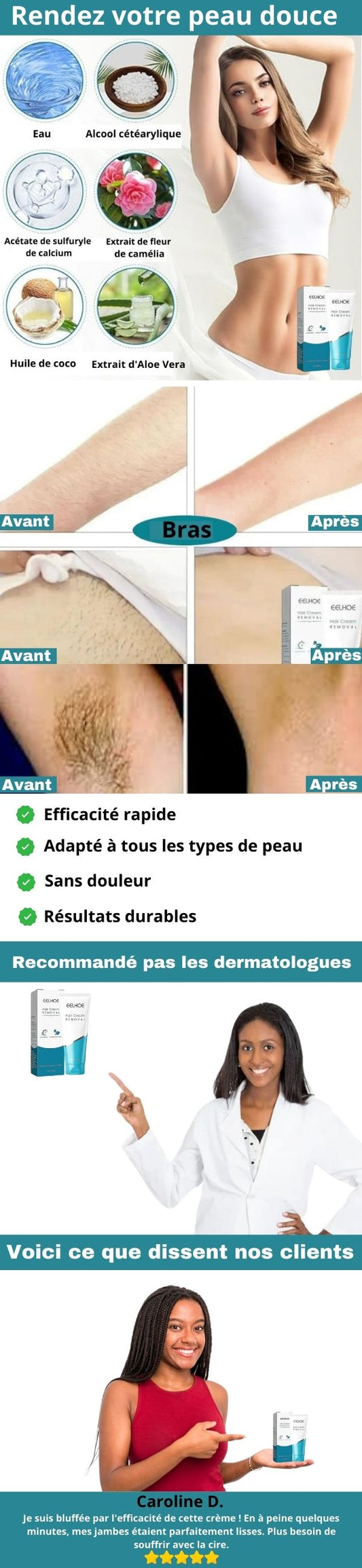 Crème dépilatoire rafraîchissante sans irritations